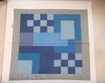 MARIMEKKO Scarf Cotton Designer Blue Geometric Pattern Made in Finland Vintage Iconic Finnish Accessory