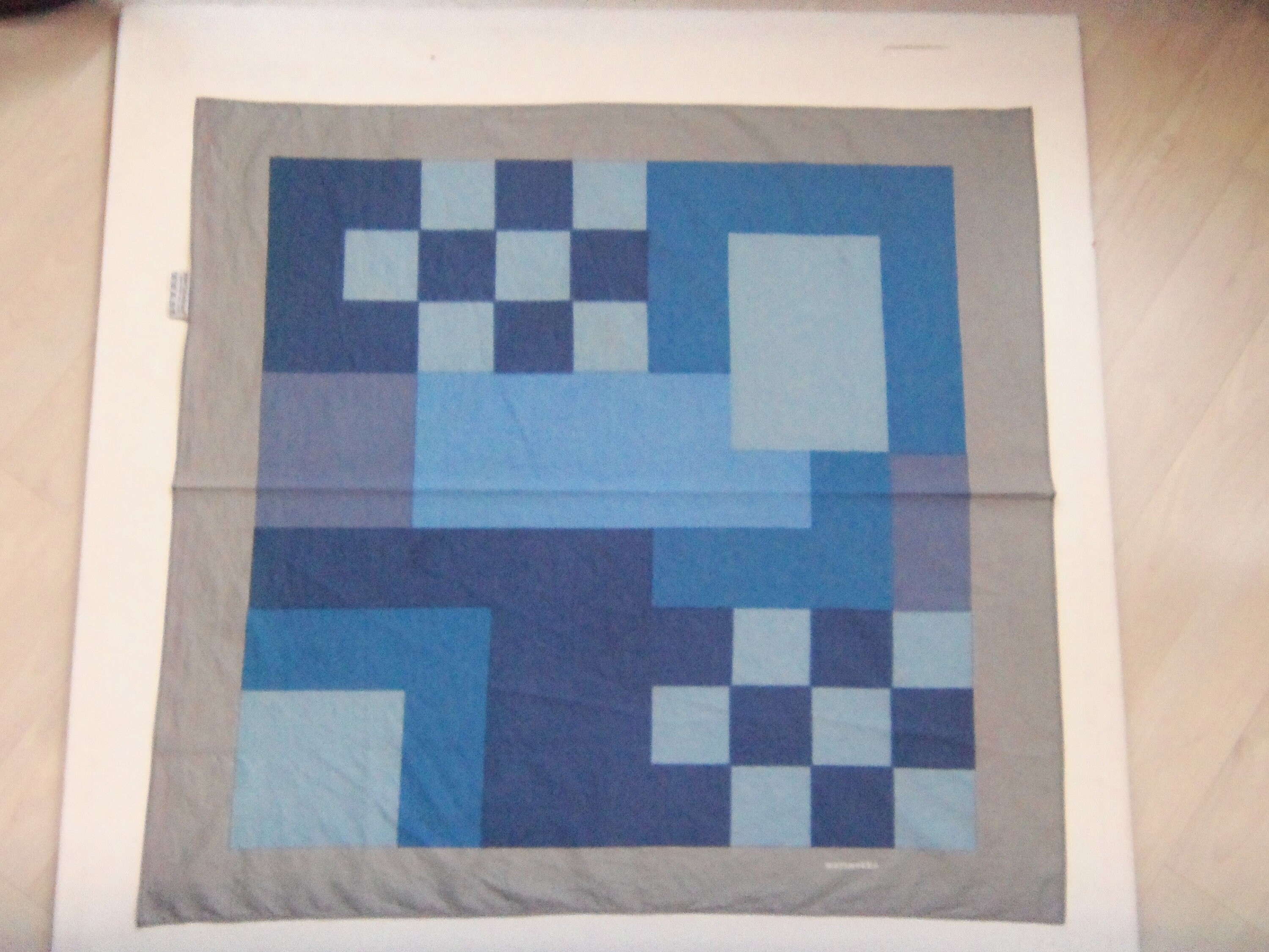 MARIMEKKO Scarf Cotton Designer Blue Geometric Pattern Made