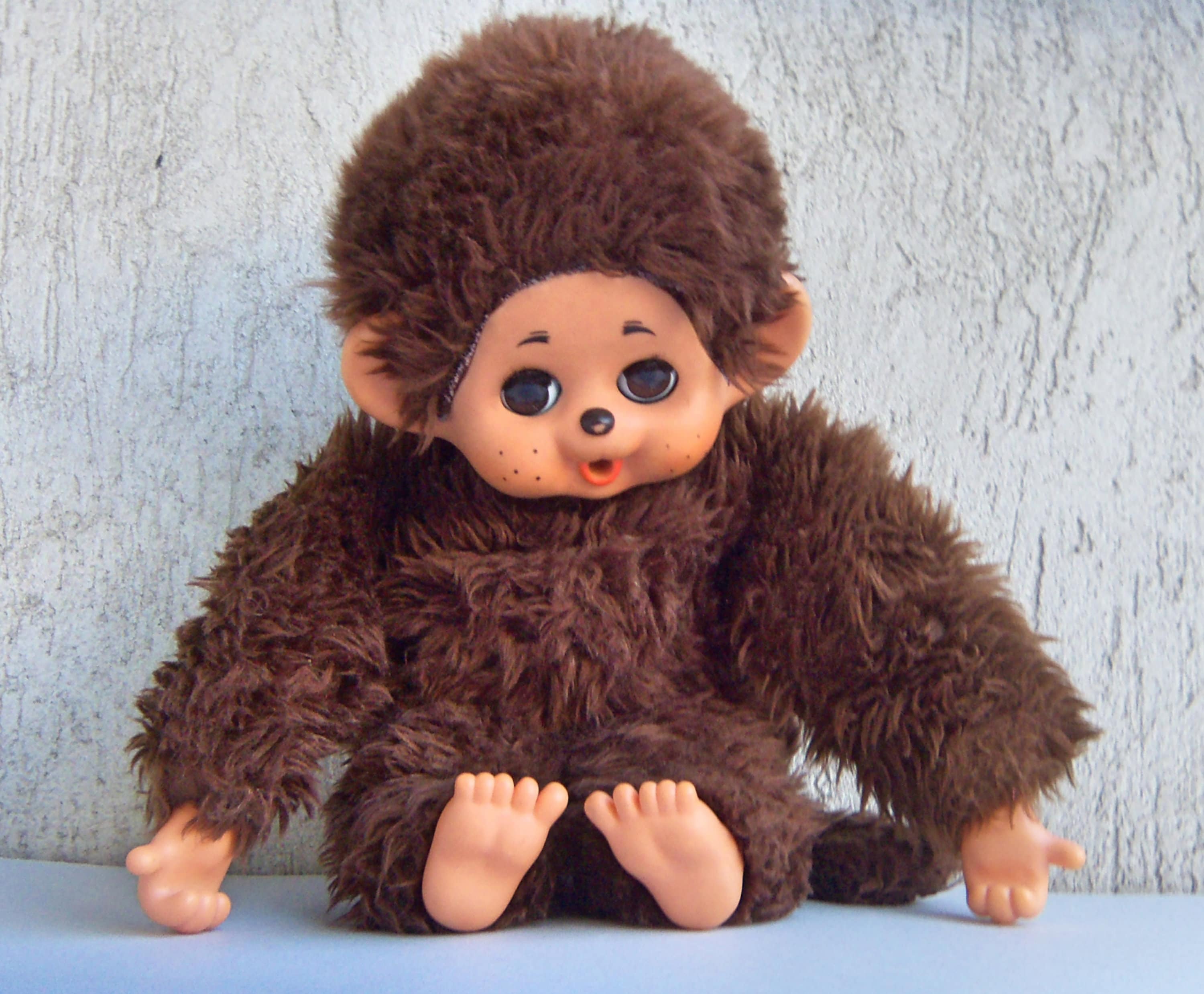 Large Monchhichi Monkey: Rare Henna Color, Thumb Sucking, Sleeping