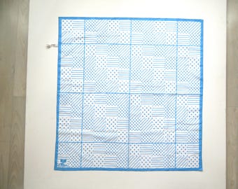 Vintage Courreges Scarf: GeometricPolkaDot Blue Cotton Blend, Made in France
