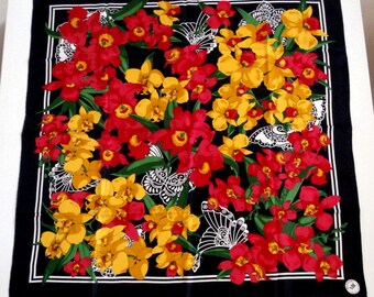 MANTERO VIII COLLECTION Silk Scarf, Floral Pattern, Made in Italy, Hand Rolled Edges