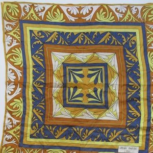 Vintage  Jean Patou Paris Silk Scarf Abstract Floral Patrttern Rolled Edges, Foulard with Damage