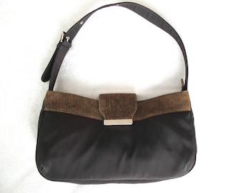 Vintage Borbonese Luna Bag: Suede & Fabric Shoulder Bag, Italian Fashion