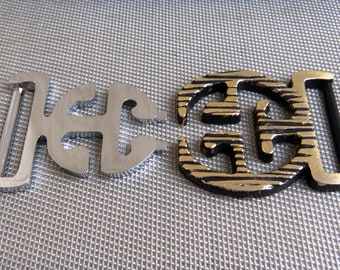 Rare Enrico Coveri Logo Buckle Silver & Bronze Color Disco 