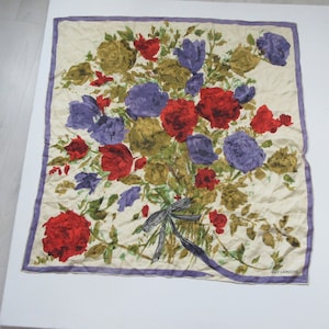 1980s Vintage French Floral Silk Scarf by GUY LAROCHE Couture Fashion Acccessory, with repair/damage
