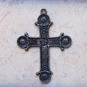 70s Pewter Hippie Cross Pendant: Woodstock Era Peace Symbol