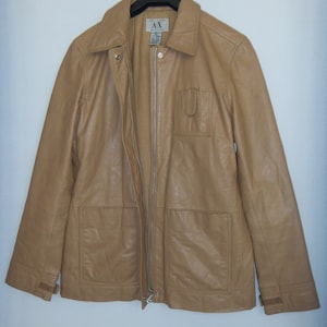 90&#39;s Armani Exchange Women Fine Leather Beige Jacket, A|X Blazer, Size Medium, Mint w/ Damage