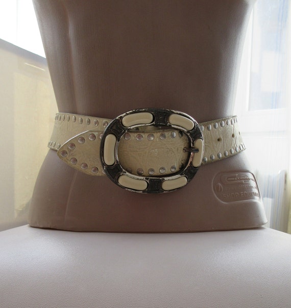 WOW! NANNI MILANO Belt, Stamped & Studded Leather Bel… - Gem