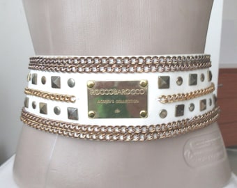 Y2K チェーン型　レザーベルト　ホワイト　スタッズ　32前後 Y2K チェーン型 レザーベルト ホワイト スタッズ 32前後 セール