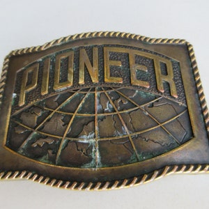 80s Vintage Pioneer Jeans Buckle Brass Logo Belt Buckle