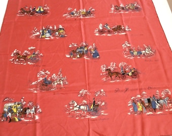 Vintage French Silk Scarf: Watermelon Carriage Print, 70s Style