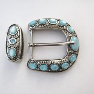 Vintage BERGE Silvery Buckle & Keeper, Jeweled Belt Buckle, Curved Convex Shape image 1