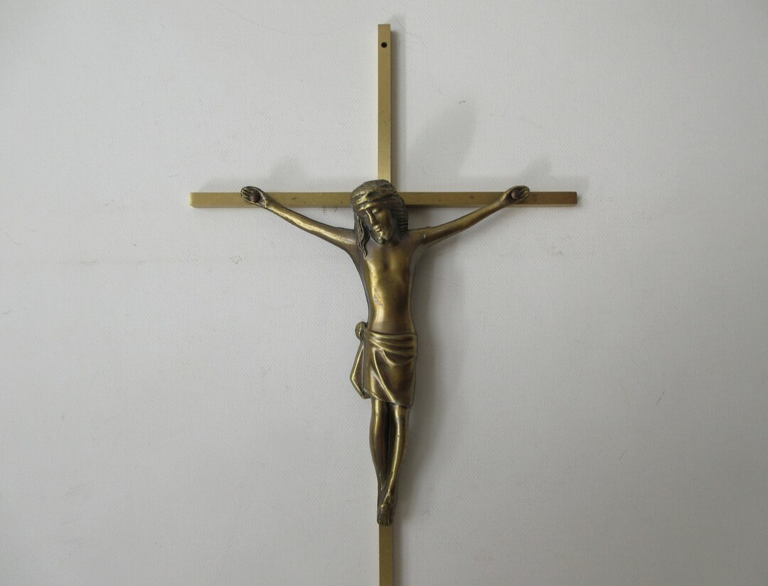 Large Crucifix Wall Modernist Religious Christian Decor, Brass & Bronze