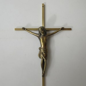 Large Crucifix Wall Modernist Religious Christian Decor, Brass & Bronze, 1960s Vintage, 45 cm.