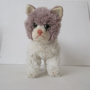 1960s Steiff Cosy Kitty Cat Standing, Glass Pupil Eyes, Soft Stuffed, White & Lilac, West Germany Vintage Collectible Toy