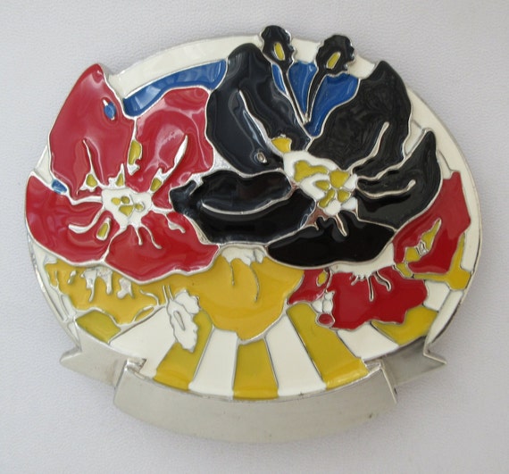 1990s Vintage Enamel Floral Belt Buckle: Boho Hippie  display picture 1