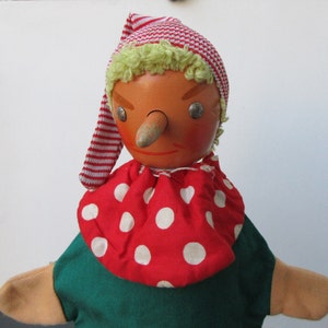 Vintage Wooden Pinocchio Hand Puppet, Home Theatre Puppet