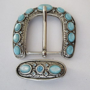 Vintage BERGE Silvery Buckle & Keeper, Jeweled Belt Buckle, Curved Convex Shape image 8