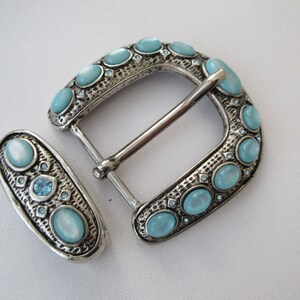 Vintage BERGE Silvery Buckle & Keeper, Jeweled Belt Buckle, Curved Convex Shape image 5