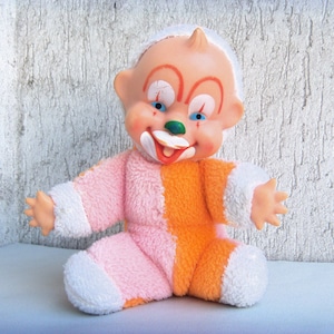 Vintage Baby Clown Sitting Baby Jester Soft & Rubber Toy Hand Painted 70&#39;s