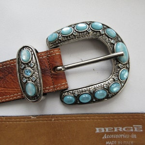 Vintage BERGE Silvery Buckle & Keeper, Jeweled Belt Buckle, Curved Convex Shape image 3
