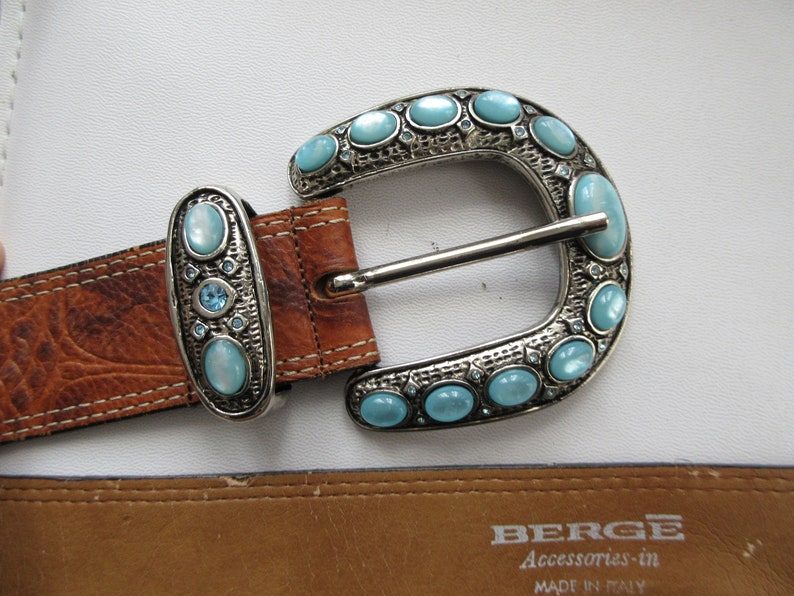 Vintage BERGE Silvery Buckle & Keeper, Jeweled Belt Buckle, Curved Convex Shape image 3