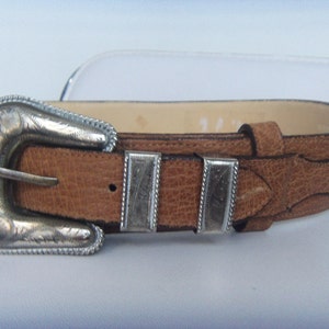 Vintage Mexican Leather Ranger Belt: Signed Alpaca Buckle, Size 32