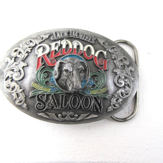 Jack Daniel’s 1992 Red Dog Saloon Enameled Pewter Buckle by Bergamot, Whiskey Collector Accessory