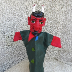 Vintage Devil White Horns Hand Puppet Satan Glove Hell Demon Character Theatre Abaddon Lucifer