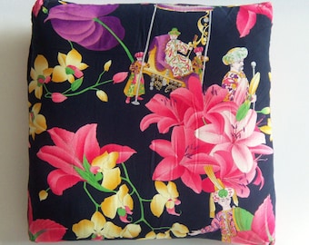 LEONARD PARIS Silk Pillow: Asian Floral Motif, French Home Decor