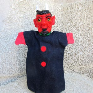 Vintage Teufel Weiß Hörner Handpuppe Satan Handschuh Hölle Dämon Charakter Theater Abaddon Luzifer