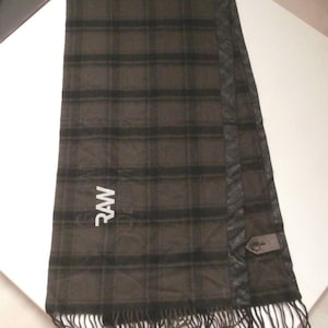 Y2K Muffler G-STAR RAW DENIM Scarf, Large Wool Scarf Oblong, Check Pattern, Unisex Urban Design, Rubber Stamps