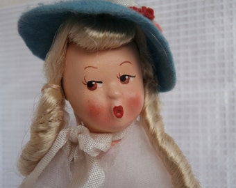 Vintage German Bisque Boudoir Doll: Musical Blue Danube, 1955 Vienna