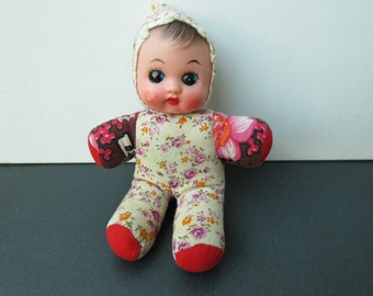 Vintage Squeaky Baby Cloth Doll Rubber Face Shevie Doll Bella Pouet Squeeze Soft Doll Hanging Doll Collectible Toy 70s