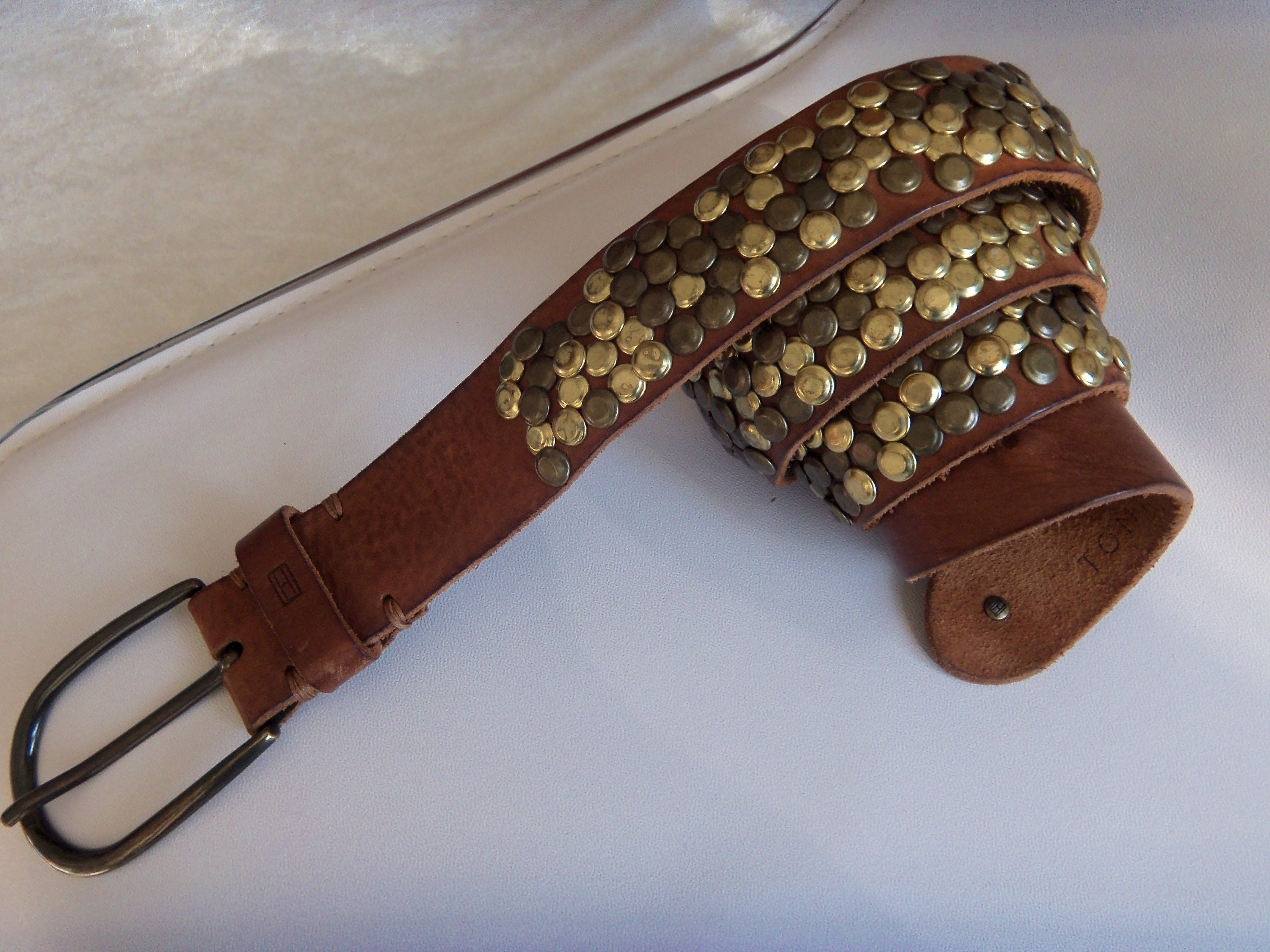 Hilfiger Studded Rivet Tan Leather Belt Cool -