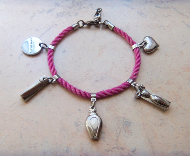 80s GIVENCHY Perfume 5 Charm Bracelet Pink Cord & Perfume Etsy