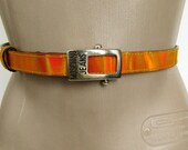 Y2K Moschino Jeans Holographic Belt Skinny Leather Belt Yellow to Orange, Adjustable Waist Made in Italy, Rare Fashion Accessory