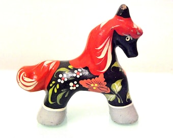 Vintage Russian Fairy Tale Horse, Hand Carved Painted Folk Art Figure