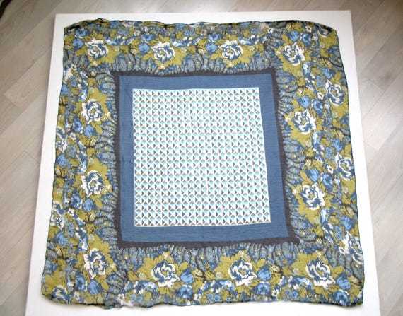 Michel Le Brun Paris Scarf: Geometric Floral Foulard, Pastel Colors