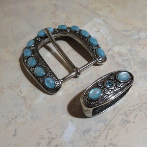 Vintage BERGE Silvery Buckle & Keeper, Jeweled Belt Buckle, Curved Convex Shape image 4