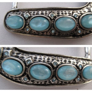 Vintage BERGE Silvery Buckle & Keeper, Jeweled Belt Buckle, Curved Convex Shape image 9