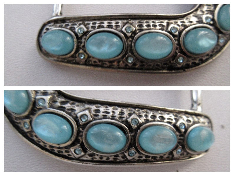 Vintage BERGE Silvery Buckle & Keeper, Jeweled Belt Buckle, Curved Convex Shape image 9