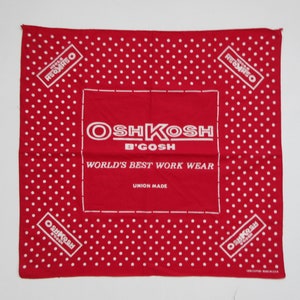 Vintage OshKosh B&#39;Gosh Cotton Bandana Work Wear Handkerchief Red Polka Dot Made in USA