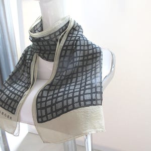 1980s Vintage Jaeger Long Scarf Oblong Sheer Fabric Crepe Stole Skyscraper Pattern, 144 cm.