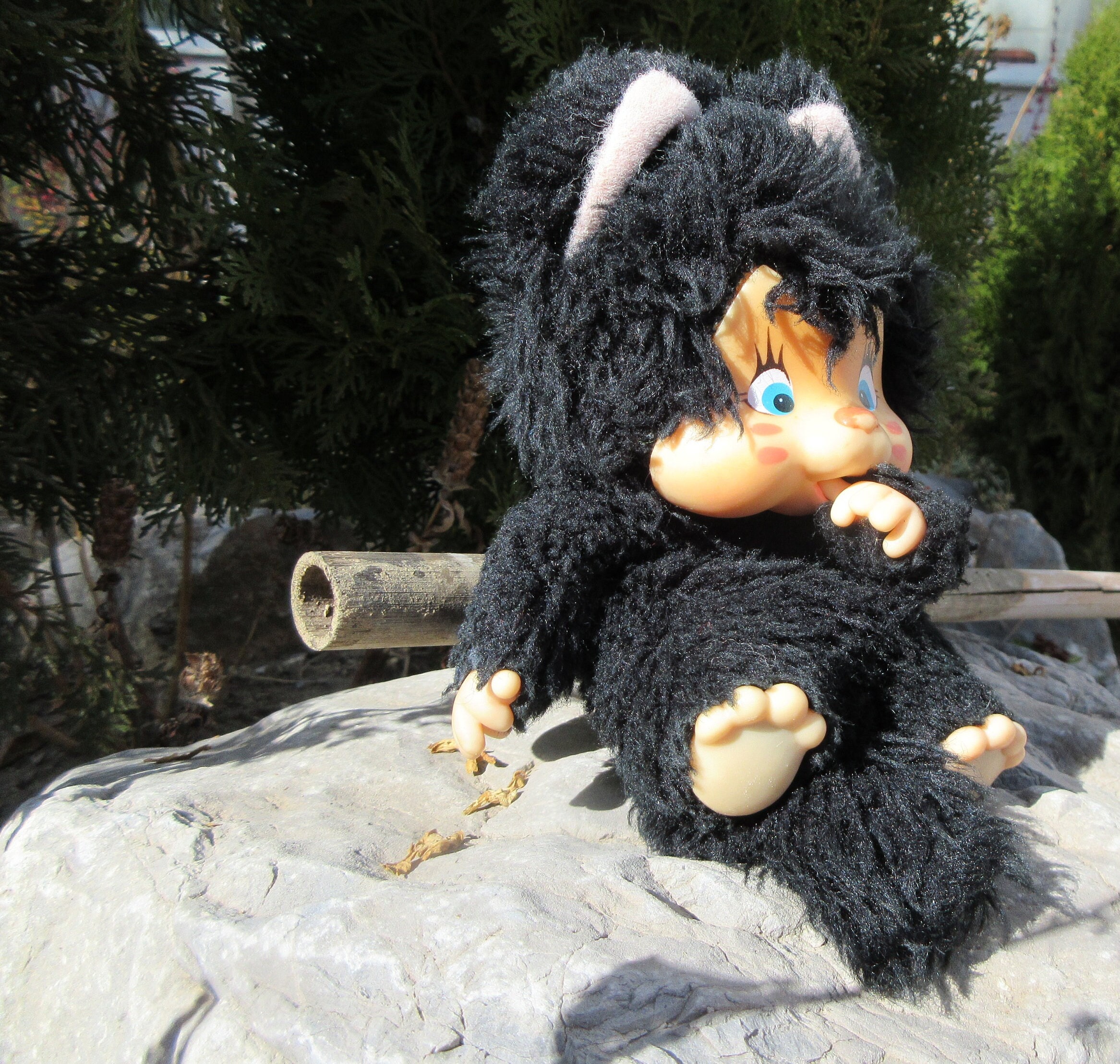 Vintage 1979s NYAMY Washino Black Kitten Cat-monchhichi