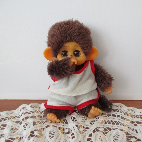 80s Monkey Jimmy Toho Daisuke Bussan, Sleeping/Closing Eyes, Thumbs Sucking Monchichi, Collectible Anime Character Doll