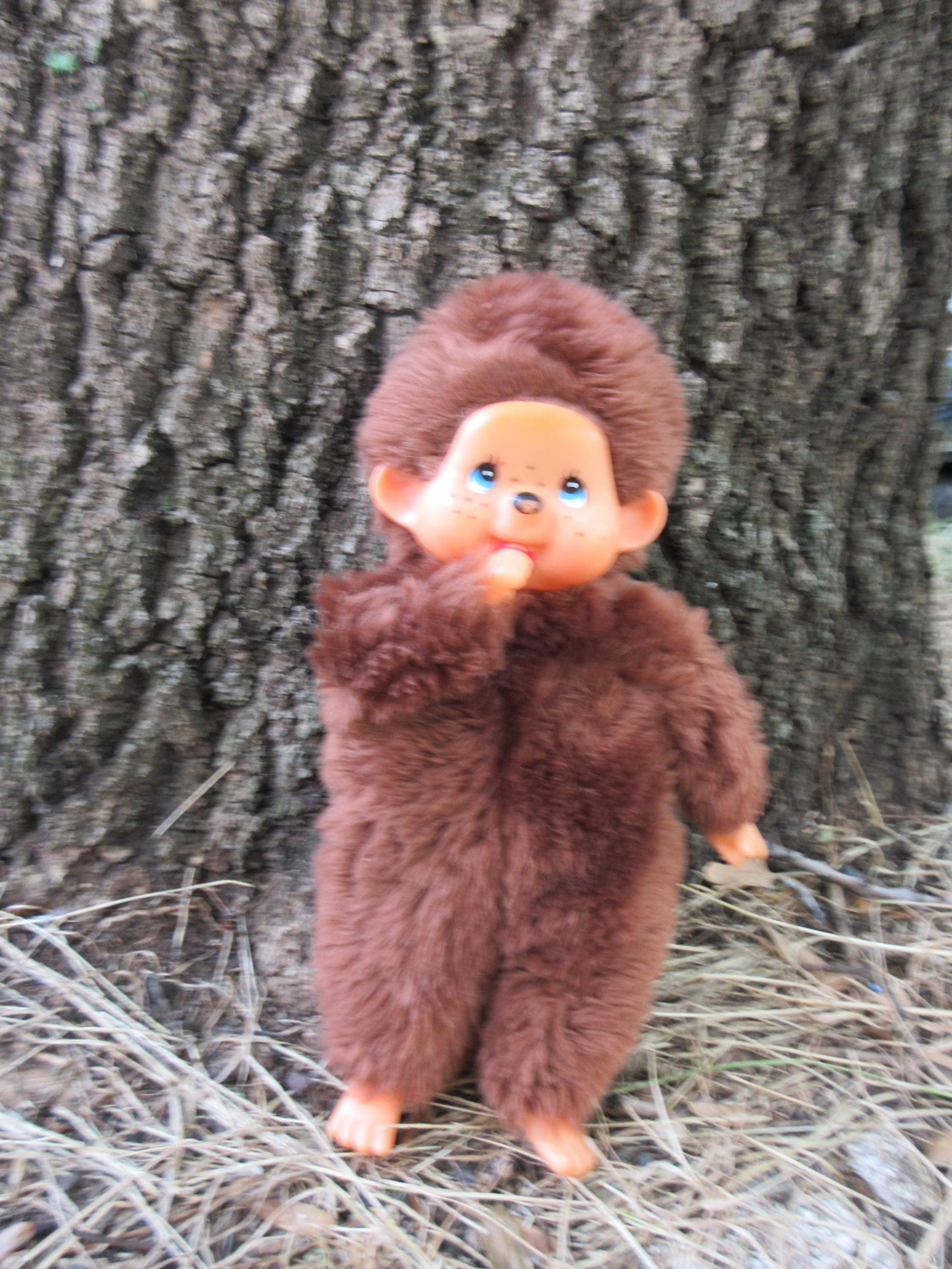 Vintage 1980s Big Monchhichi Monkey Hang Figure: Henna Woven Fur