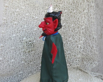 Vintage Teufel Weiß Hörner Handpuppe Satan Handschuh Hölle Dämon Charakter Theater Abaddon Luzifer