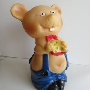 70s Russian Rubber Toy Plump Mouse & Cheese Large Soviet Era Large Rubber Figure Signed