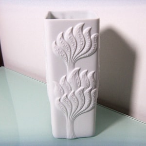 Vintage M.Frey AK Kaiser, Bisque Vase Tree Shaped, West Germany Porcelain, Signed, Mid Century